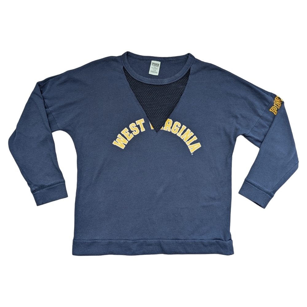 PINK Victoria's Secret WVU Navy Blue Yellow Collegiate Collection Sweatshirt S